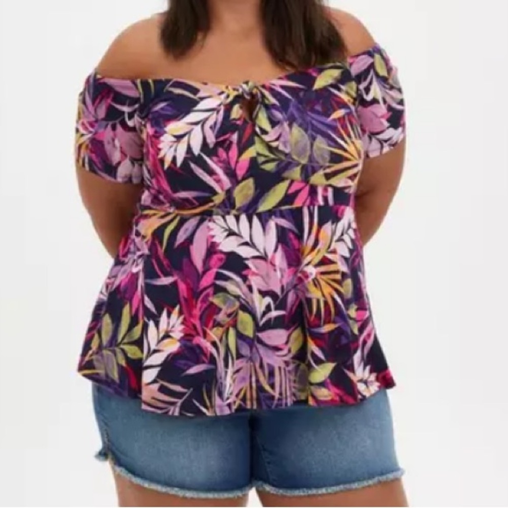 NWT Torrid Babydoll Super Soft Tie-Front Off-Shoulder Top